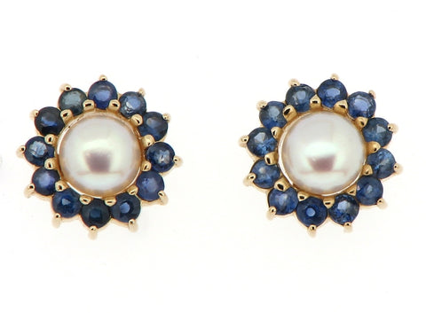 Pearl and Sapphire Cluster Earrings