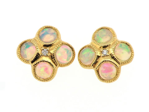 Opal and Diamond Cluster Earrings