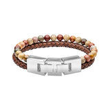 Brown Leather and Red Turquoise Stone Men's Bracelet