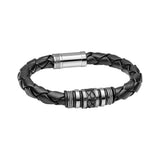 Black Leather and Stainless Steel Centrepiece Men's Bracelet