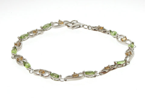 Silver Peridot and Citrine Bracelet