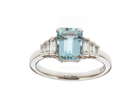 Aquamarine and Diamond Art Deco Style Ring