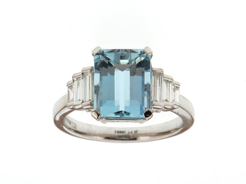 Aquamarine and Diamond Art Deco Style Ring