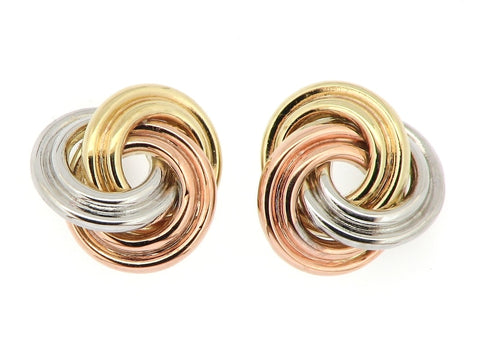 Three Coloured Gold Knot Earrings
