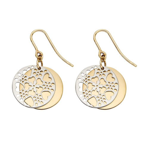 9ct Two Colour Gold Drop Earrings
