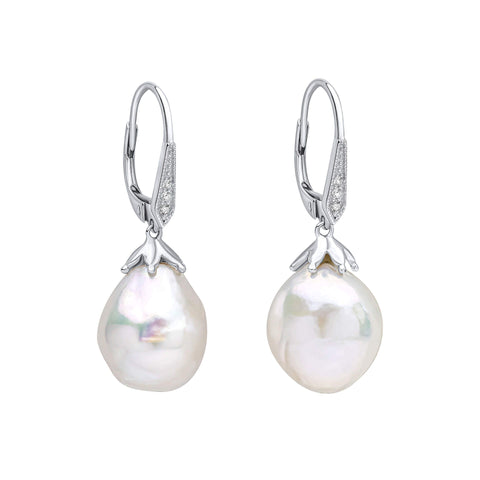 Pearl and White Topaz Drop Earrings