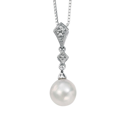 Freshwater Pearl and Diamond Drop Pendant