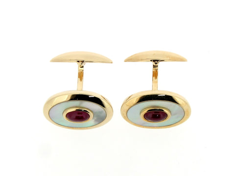 9ct Gold, Ruby and Mother-of-Pearl Cufflinks