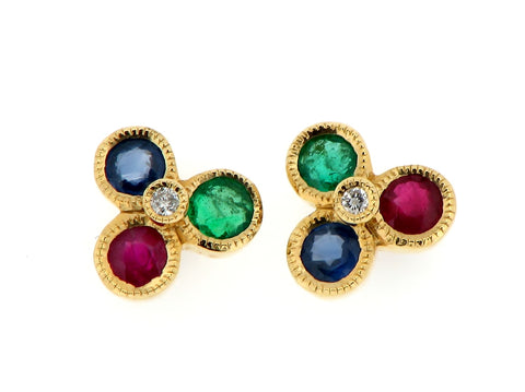 Emerald, Ruby, Sapphire and Diamond Earrings