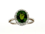 Green Tourmaline and Diamond Cluster Ring