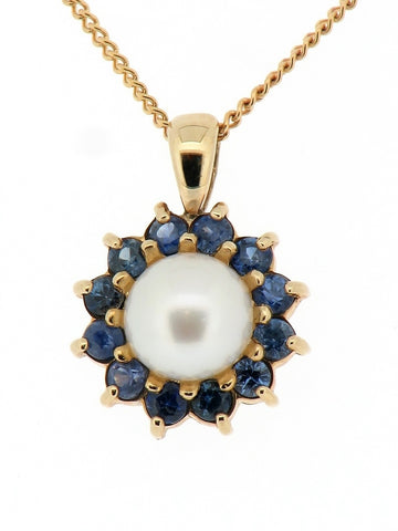 Pearl and Sapphire Cluster Pendant