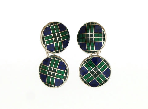 Silver and Enamel Tartan Cufflinks