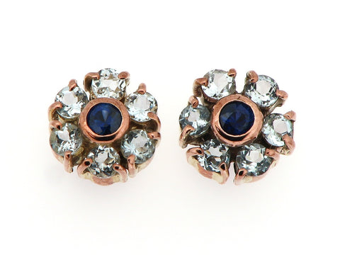 Sapphire and Aquamarine Cluster Earrings