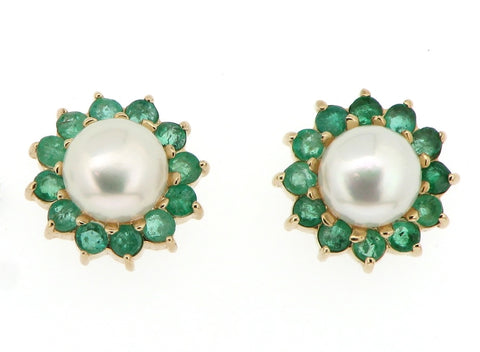 Pearl and Emerald Cluster Earrings