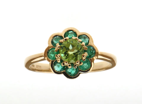 Peridot and Emerald Cluster Ring