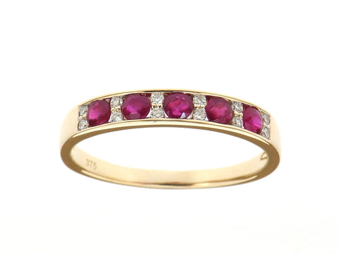 Ruby and Diamond Half Eternity RIng