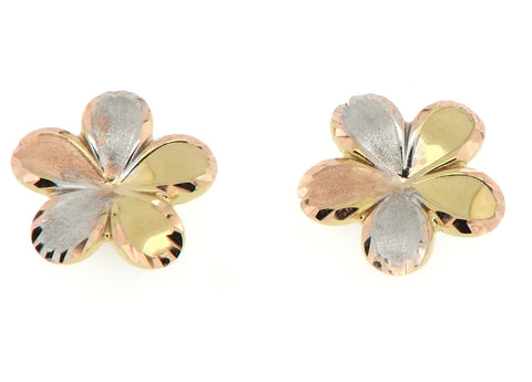 Three Colour Gold Flower Earrings