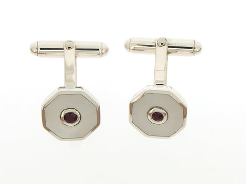 Silver, Mother-of-Pearl and Ruby Cufflinks