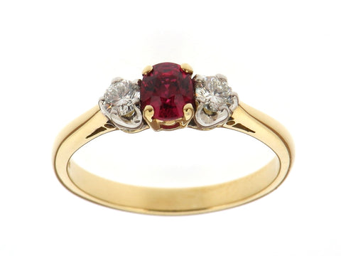 Ruby and Diamond Three Stone Ring