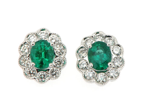 Emerald and Diamond Cluster Earrings