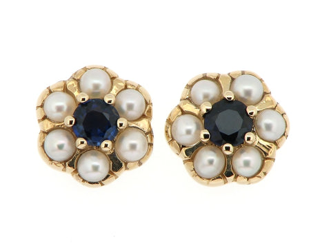 Sapphire and Pearl Cluster Earrings