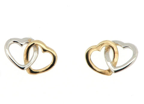 9ct Two Colour Gold Heart Earrings