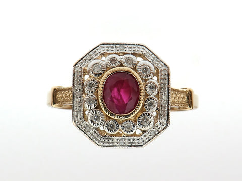 Ruby and Diamond Cluster Ring