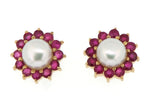 Pearl and Ruby Cluster Earrings
