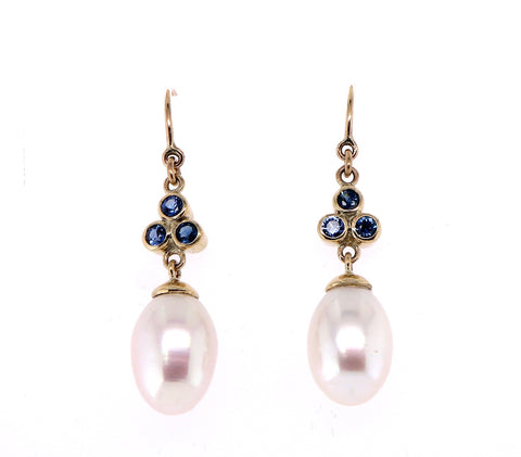 Pearl and Sapphire Drop Earrings