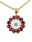 Pearl and Ruby Cluster Pendant