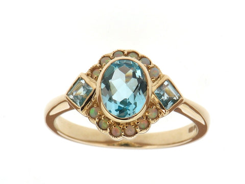 Blue Topaz and Opal Cluster Ring